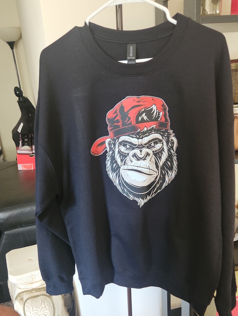 Men's Black Graphic Sweatshirt with Red Cap Ape Design - Picture 1 of 2